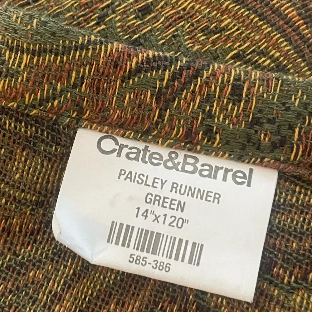 Crate & Barrel Green Paisley Tapestry Table Runner 14x120” India Kitchen Dining